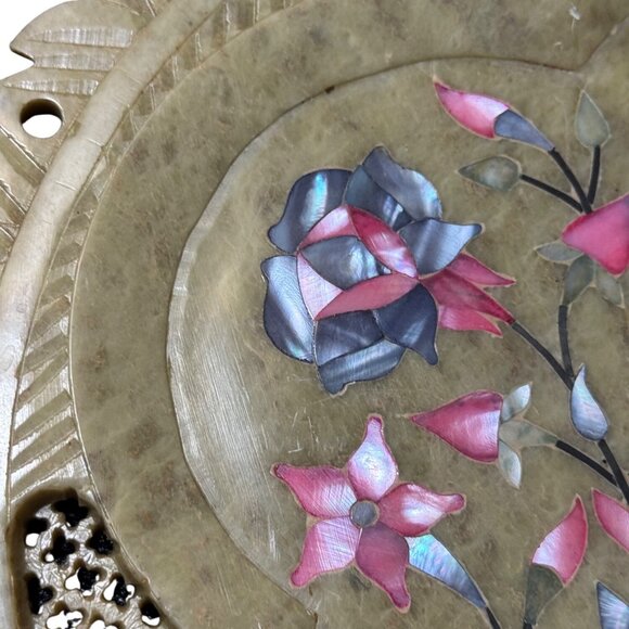 Vintage Pietra Dura Marble Floral Inlay Decorative  Plate - Picture 3 of 5